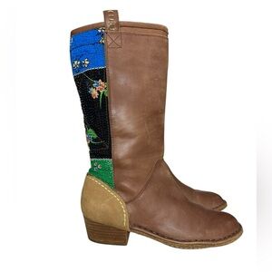 Terra Plana Leather Fabric Calf Boots Boho